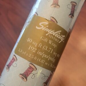 Simplicity Vintage Gift Wrap - Light Blue White/ Pink Spool of Thread Pattern